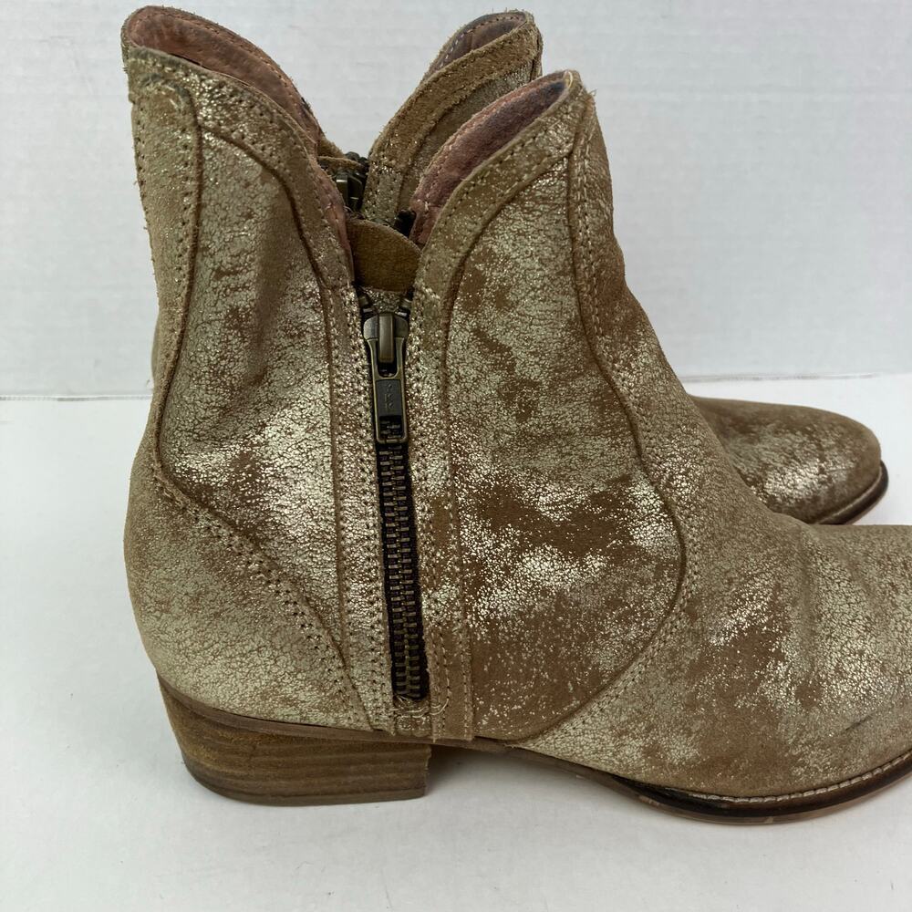 Anthropologie Seychelles Sz 8 Lucky Penny Ankle Booties Distressed Gold Leather - Picture 9 of 16